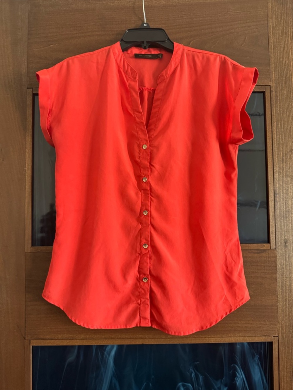 The Limited Orange Button-Down Short Sleeve Blouse